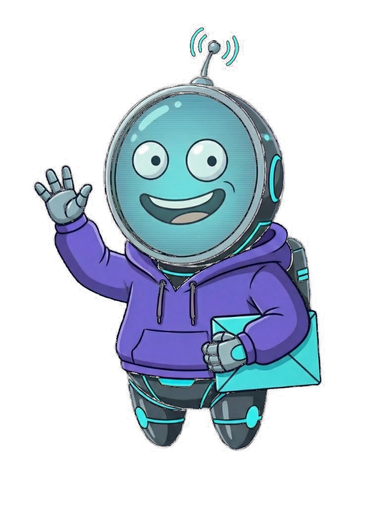 PolyRadar robot mascot waving